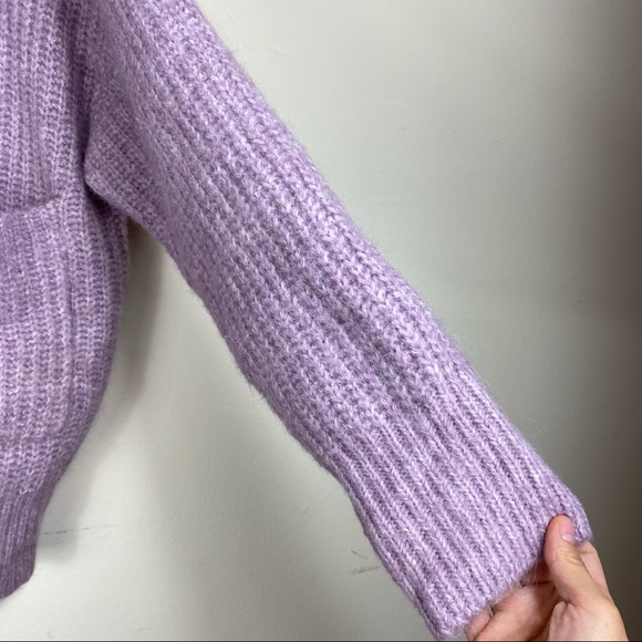 ZARA Lilac Mauve Wool Blend Oversized Knit Cardigan Front Pockets Size M - Picture 4 of 6